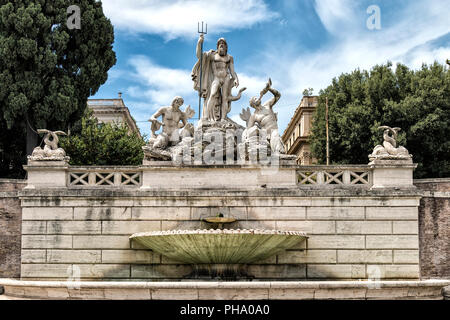 Fontaine de Neptune de la Piazza del Popolo, Rome, Italie Banque D'Images