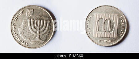 Ensemble de 10 agorot bronze alu coin d'Israël Banque D'Images