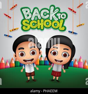 Retour à l'arrière-plan de l'école, les élèves, les fournitures scolaires, le retour à l'école d'illustration vectorielle. Illustration de Vecteur