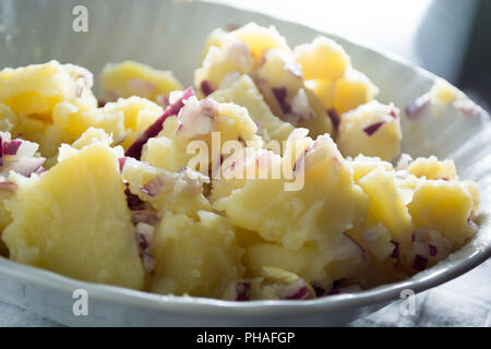 Salade de pommes de terre savoureuse dans un bol avec les oignons blancs Banque D'Images