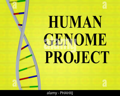 3D illustration of Human Genome Project script avec double hélice d'ADN , isolé sur fond de couleur. Banque D'Images