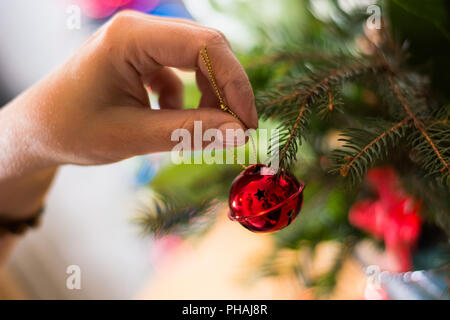 La décoration de Noël avec des ornements bouqet rouge et les branches d'arbres Banque D'Images