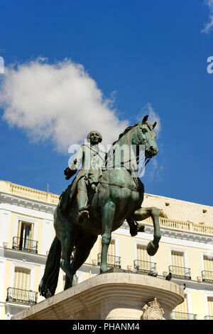 Le roi Carlos III (Charles le 3ème). Puertas del Sol. Madrid, Espagne Banque D'Images