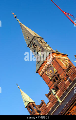 Façade de l'Hôtel de ville détail à Rådhuspladsen, la place de l'Hôtel de Ville, Copenhague, Danemark