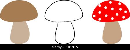Des champignons vénéneux et. Série de dessins pour les enfants. Les champignons de coloration. L'apprentissage élémentaire. Illustration de Vecteur