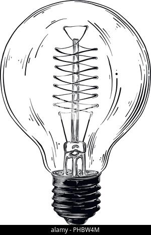 Croquis dessinés à la main, de l'ampoule électrique en noir isolé sur fond blanc. Dessin de style vintage détaillées. Vector illustration Illustration de Vecteur