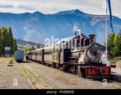 Vieille Patagonian Express La Trochita, train à vapeur, la gare d'Esquel, la Province de Chubut, en Patagonie, Argentine, Amérique du Sud Banque D'Images