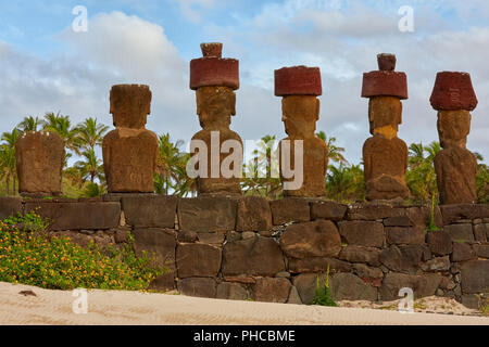 L'ahu Nau Nau, Anakana, île de Pâques, Rapa Nui, Chili, Isla de Pascua Banque D'Images