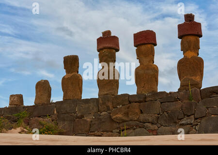 L'ahu Nau Nau, Anakana, île de Pâques, Rapa Nui, Chili, Isla de Pascua Banque D'Images