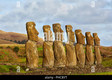 Ahu Akivi Moai têtes de pierre l'île de Pâques Rapa Nui Isla de Pascua Chili Banque D'Images