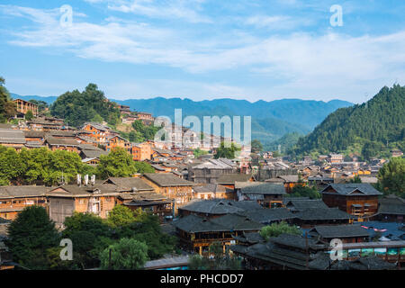 Qian Hu Miao Zhai Village de jour, Paysage culturel chinois ancien Banque D'Images