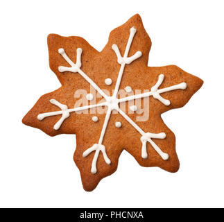 Christmas Gingerbread Cookie flocon isolé sur fond blanc Banque D'Images