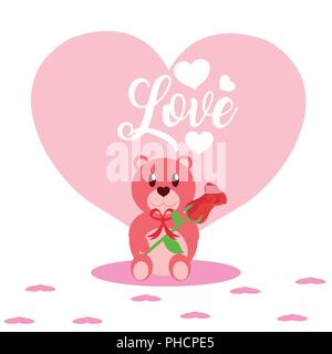 Cute love avec teddy et caricatures fleurs vector illustration graphic design Illustration de Vecteur