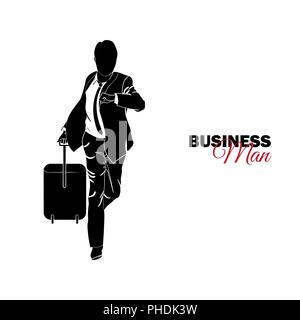 Homme d'affaires, Manager. Un homme dans un costume d'affaires. Homme d'affaires est en marche avec une valise, est en retard Illustration de Vecteur