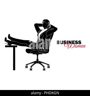 Femme d'affaires. Femme en costume d'affaires. Businesswoman est assis sur une chaise et croisa les jambes sur la table Illustration de Vecteur