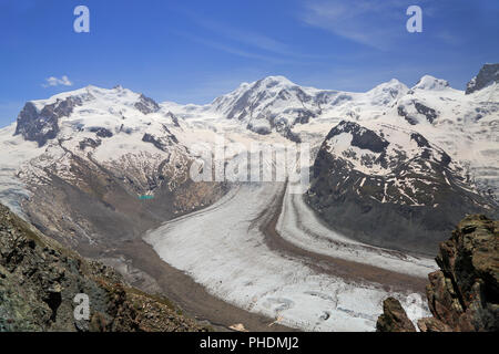 Le glacier du Gorner (Gornergletscher) et le Mont Rose dans les Alpes, Europe Banque D'Images