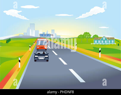 L'autoroute avec la circulation automobile, illustration