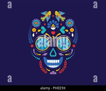 Fête des morts, Dia de los muertos, bannière et carte de souhaits concept avec crâne en sucre. Colorful vector illustration Illustration de Vecteur