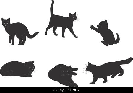 Set de chat noir silhouette Illustration de Vecteur