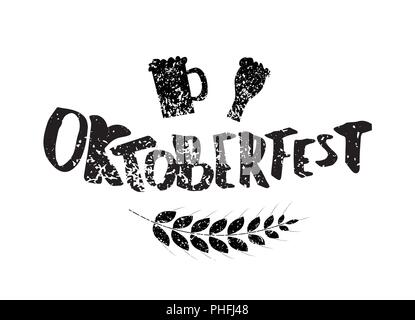 Lettrage Oktoberfest composition. Grunge manuscrites texte decotration texturé avec maison de vacances. Vector illustration. Illustration de Vecteur