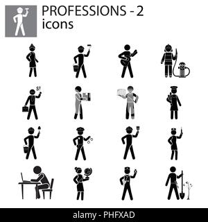 Profession icons set noir sur fond blanc Illustration de Vecteur