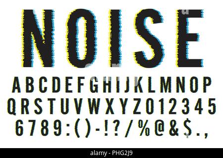Déformée à la mode Glitch Font Typeface Lettres, chiffres et symboles Vector Illustration Illustration de Vecteur