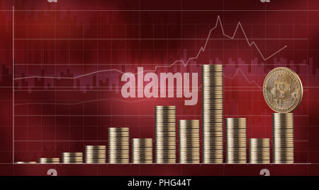 Des piles de pièces d'or, monnaie crypto bitcoin Banque D'Images
