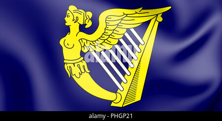 Harpe bleue Pavillon de l'Irlande. 3D Illustration. Banque D'Images