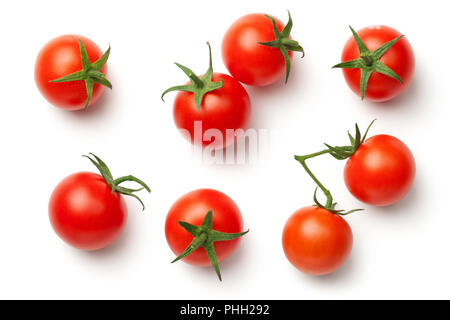 Tomates cerise isolé sur fond blanc Banque D'Images