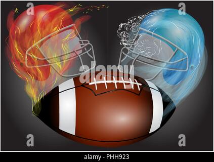 Les casques de football américain, et la bille sur fond sombre Illustration de Vecteur