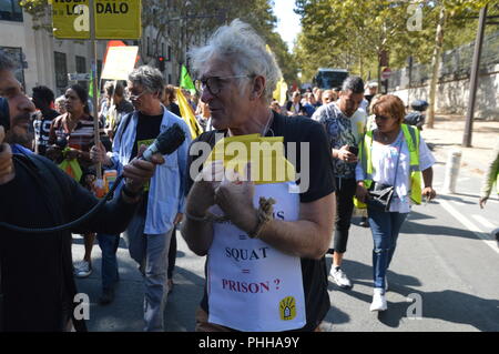 Jean-Marc Ayrault fondateur de l'association du logement français DAL (Droit au logement) protester contre la loi sur le logement ELAN. Denfert-rochereau secteur.Paris, France. 1er septembre 2018 Crédit : Alphacit NEWIM/Alamy Live News Banque D'Images