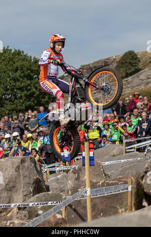 Silsden, Yorkshire, UK. 1er septembre 2018. Toni Bou (Repsol Honda) remporte à la qualification GP Essais British tour à Addingham Moorside Crédit : Richard Swaine/Alamy Live News Banque D'Images