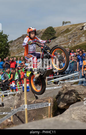 Silsden, Yorkshire, UK. 1er septembre 2018. Toni Bou (Repsol Honda) remporte à la qualification GP Essais British tour à Addingham Moorside Crédit : Richard Swaine/Alamy Live News Banque D'Images