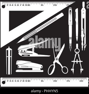 Vector set d'école et les fournitures de bureau blanc Illustration de Vecteur