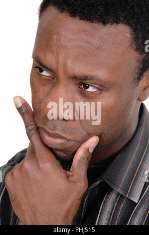 Portrait d'homme africain avec la main au menton Banque D'Images