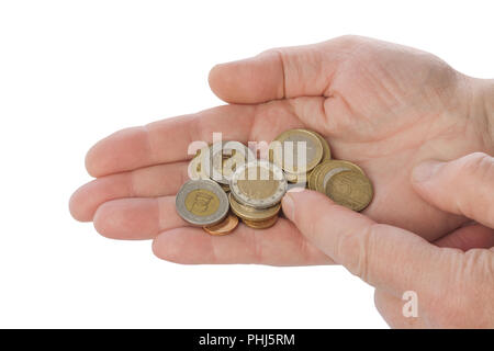 Mains de old man counting money Banque D'Images