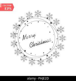 Joyeux Noël Texte pour carte pour votre conception. Inscription calligraphie dans un cercle d'étoiles. Vector illustration. Illustration de Vecteur