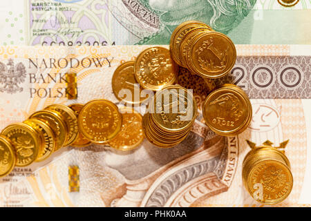Photographié close-up d'origine polonaise - zloty, billets et pièces Banque D'Images