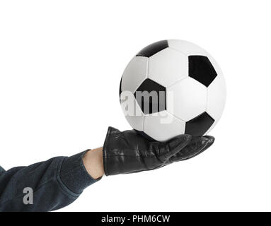 Gardien de part et d'un ballon de football Banque D'Images
