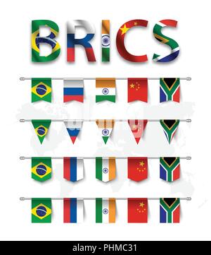 Bric . Association des 5 pays ( Brésil . La Russie . inde . chine . afrique du sud ) . et divers pays de pavillon nation forme pendu sur l'adhésion Illustration de Vecteur