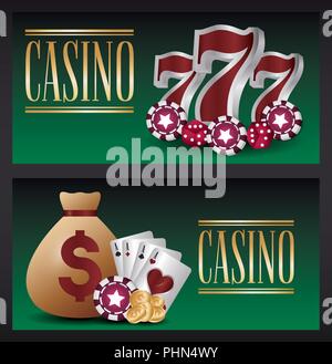 Design de casino avec de l'argent sac et des icônes sur fond vert, design coloré. vector illustration Illustration de Vecteur