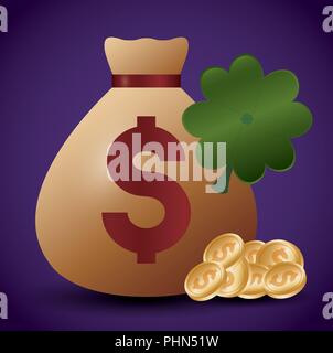 Design de casino avec de l'argent sac et des icônes sur fond violet, design coloré. vector illustration Illustration de Vecteur