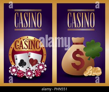 Design de casino avec de l'argent sac et des icônes sur fond violet, design coloré. vector illustration Illustration de Vecteur