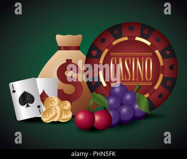 Design de casino avec de l'argent sac et des icônes sur fond vert, design coloré. vector illustration Illustration de Vecteur