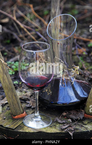 Bouteille et verre de vin rouge Banque D'Images