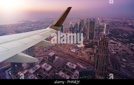 Vue aérienne de Dubaï depuis l'avion Banque D'Images