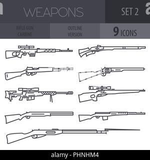 Ensemble d'armes à feu. Fusil, carabine, fusil. Modèle plat. Contours version linéaire. Vector illustration Illustration de Vecteur