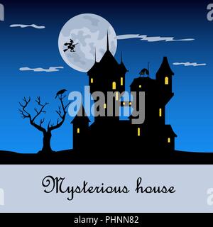 Maison mystérieuse dans la nuit obscure. Maison de vacances d'Halloween. Télévision d'icônes. Vector illustration Illustration de Vecteur