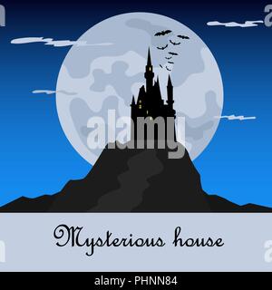 Maison mystérieuse dans la nuit obscure. Maison de vacances d'Halloween. Télévision d'icônes. Vector illustration Illustration de Vecteur