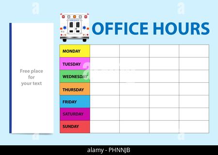 Planificateur hebdomadaire pour les professionnels avec ambulance Illustration de Vecteur